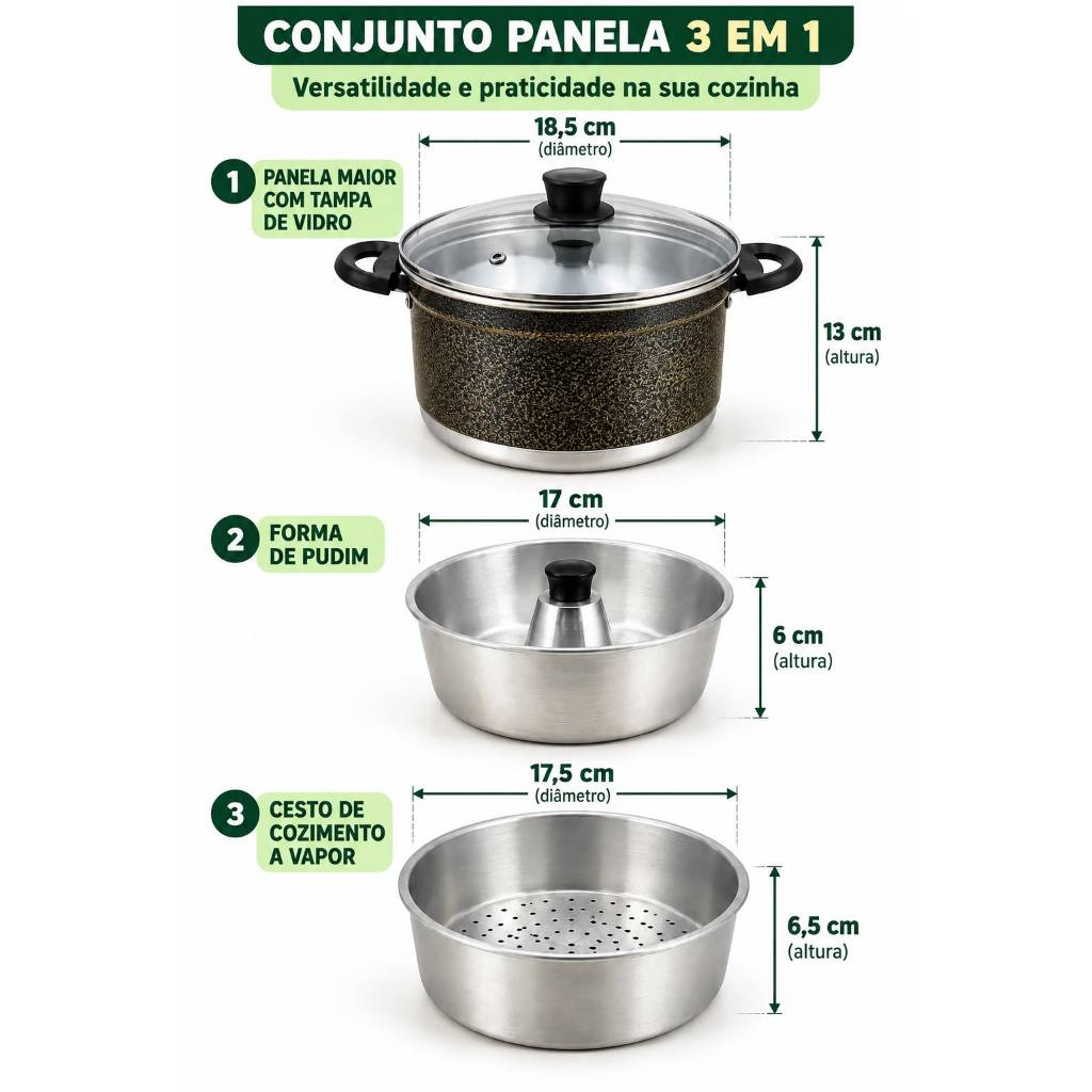 Panela Multiuso 3x1 - Versatilidade e Praticidade com Cozimento a Vapor