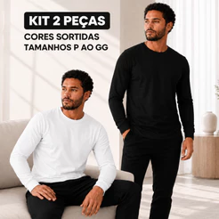 Kit 2 Camisetas Masculinas Manga Longa Algodão Básicas Inverno