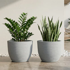 Kit 2 Vasos Decorativos para Plantas Bojo Escovado P ou M em Polietileno Flor Casa Jardim com Prato