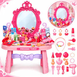 Penteadeira Infantil Princesa Rosa Com Espelho E 46 Acessórios Salão De Beleza Menina