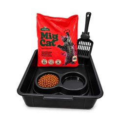 Kit Areia Para Gatos 4Kg MIGCAT + Caixa de Areia para gatos + comedouro + bebedouro + pazinha