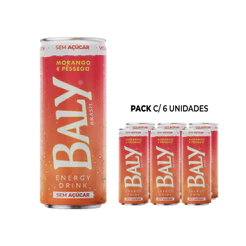 Energético Baly Morango E Pêssego S/Açúcar 250ml Pack 6 Latas