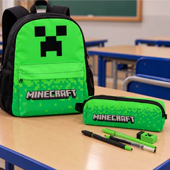 Bolsa Escolar Mochila Com Estojo Infantil Mainecraft Para Crianças Bag Resistente Reforçada