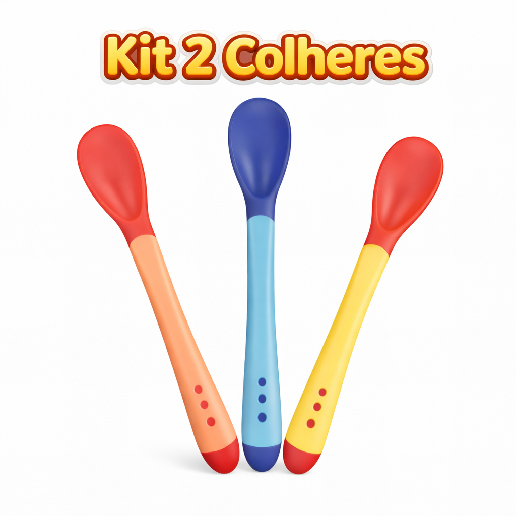 Kit com 1 ou 2 Colheres Infantil Termossensível em Silicone – Muda de Cor 40°C – Livre de BPA – Para Bebê