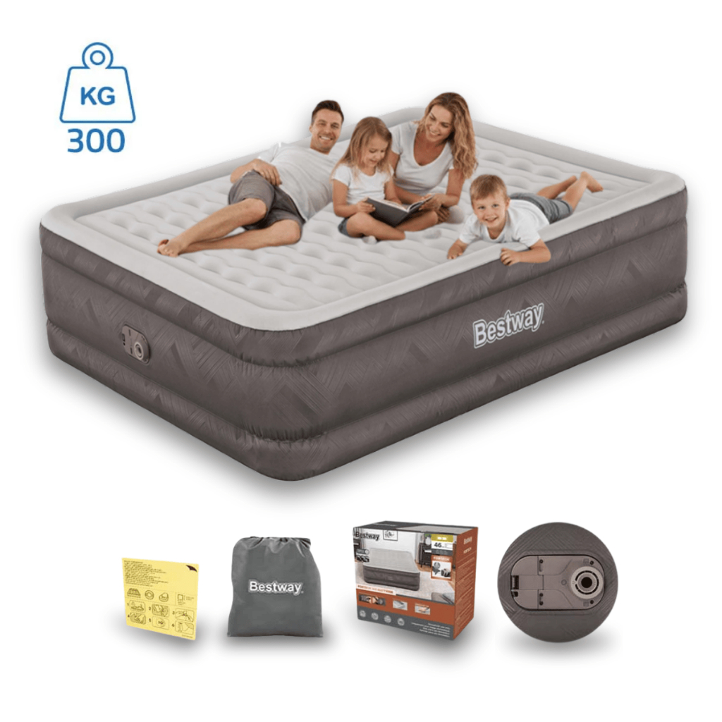 Cama Colchão Inflável Casal Até 350kg Fortech Queen Com Bomba Embutida + Bolsa Bestway em Oferta na Shopee