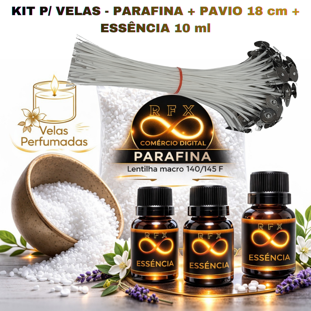 Kit Velas Decorativas l Parafina Lentilha + Pavio parafinado A2030 c/ 18 cm + Essencia p/ Vela em Oferta na Shopee
