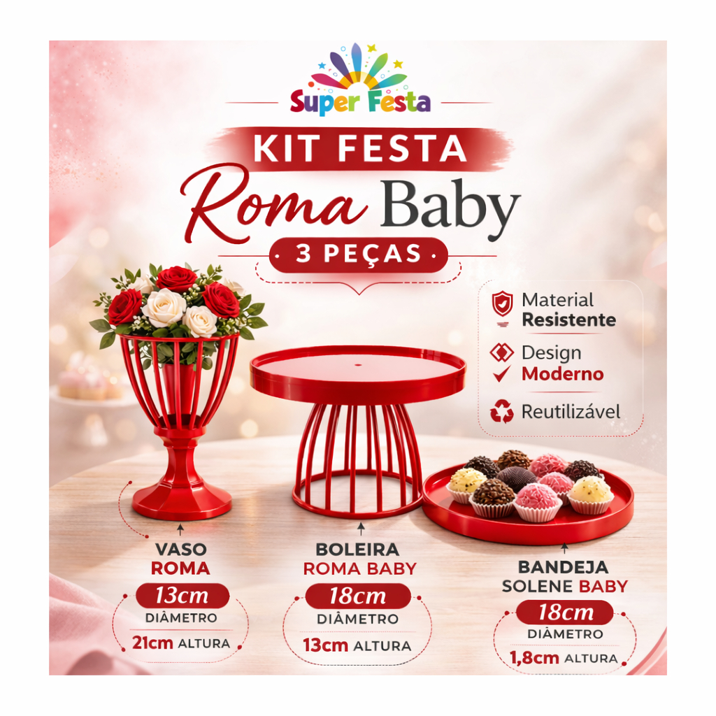 BOLEIRA ROMA BABY 18 CM KIT PARA FESTA DECORAÇÃO, PEGUE MONTE 3 PEÇAS em Oferta na Shopee