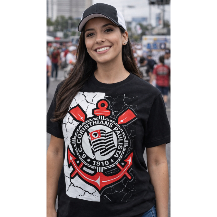 Camiseta Feminina Estampa Corinthians Timão Camisa Gaviões Fiel Time Coração Blusa Vai Mascote