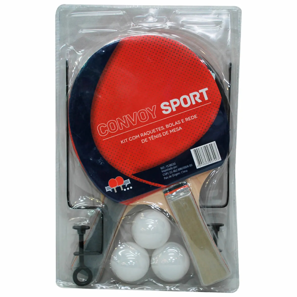 Kit c/ 2 Raquetes +3 Bolinhas + Rede + Suporte Ping Pong Convoy
