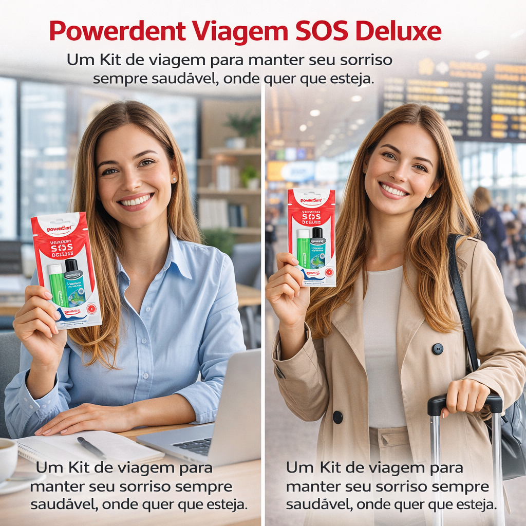 Kit Viagem Higiel Oral SOS Deluxe - Escova Dental Dobrável + Gel Dental Liquigel + 5 Fio Dental Flosser - Powerdent em Oferta na Shopee