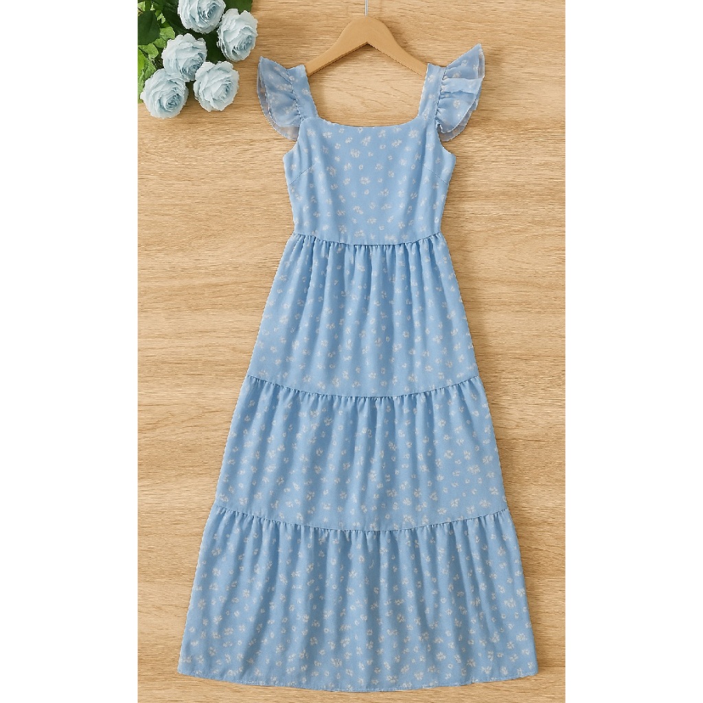 Vestido Infantil Super Delicado! Vestido Infantil e Juvenil Longo 3 Marias com Babados Estampado Moda Evangélica Crepinh