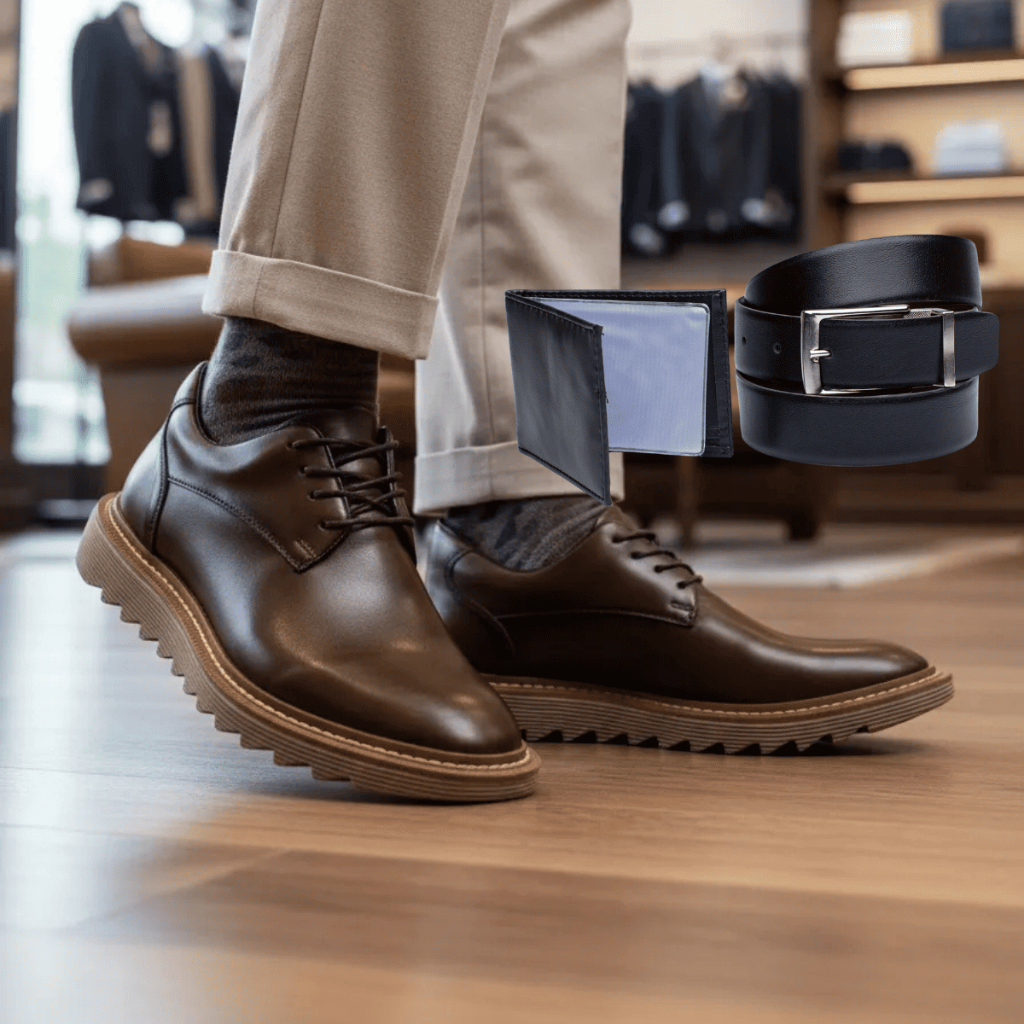 Sapato Social Oxford Luca + Cinto + Carteira Tratorado Confortável Masculino Social Brogue Festa