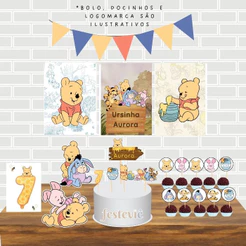 Kit festa em casa ursinho pooh baby aniversário personalizado winnie cute mesversário só um bolinho desenho