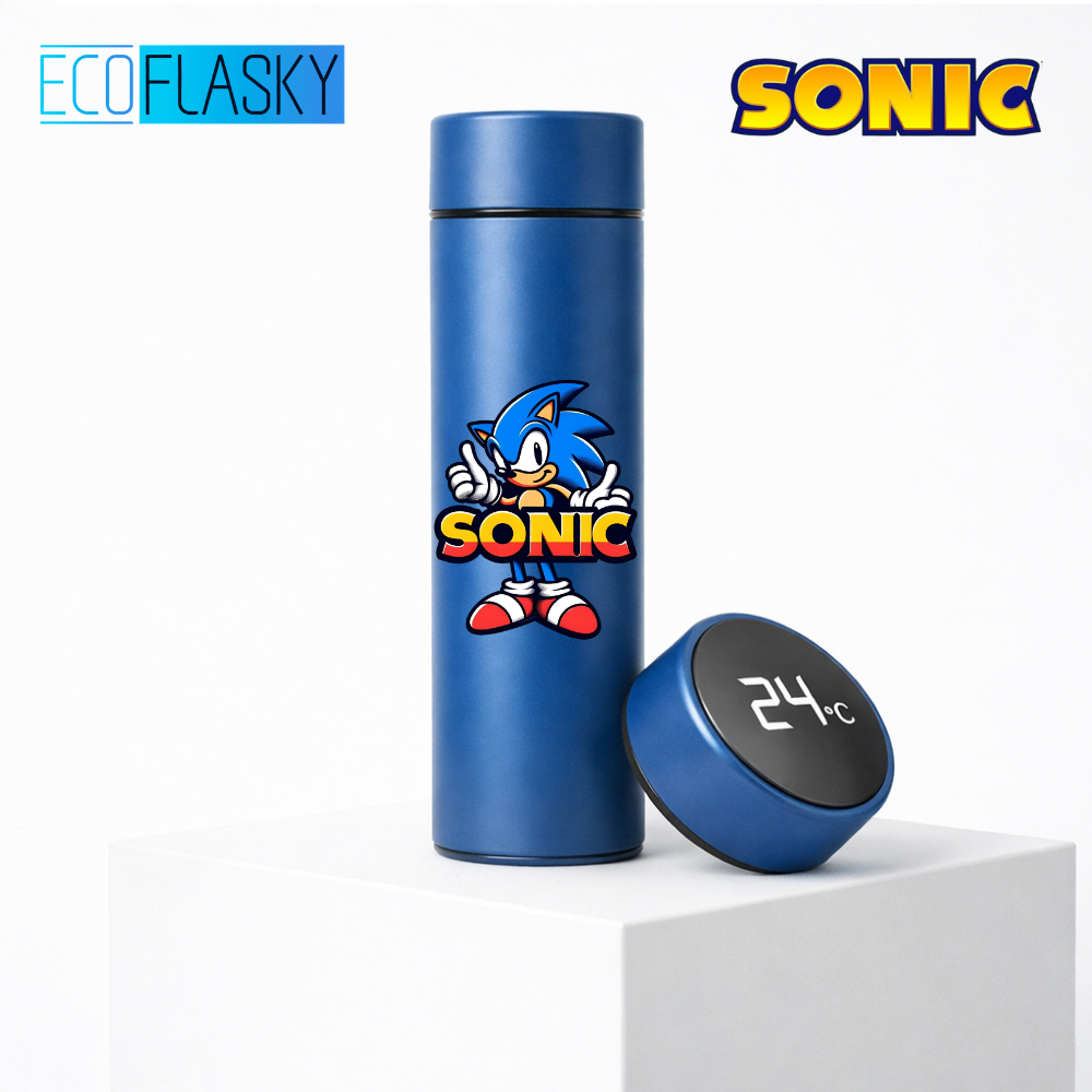 Garrafa Térmica de Água  Aço Inoxidável Sonic Turma de Sonic Termometro LED Digital Estampada 500ml em Oferta na Shopee