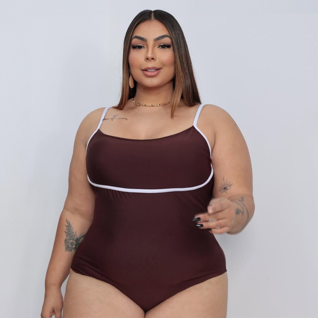 Body Maiô Alças Cavado Plus Size Feminino Sustentação Grosso