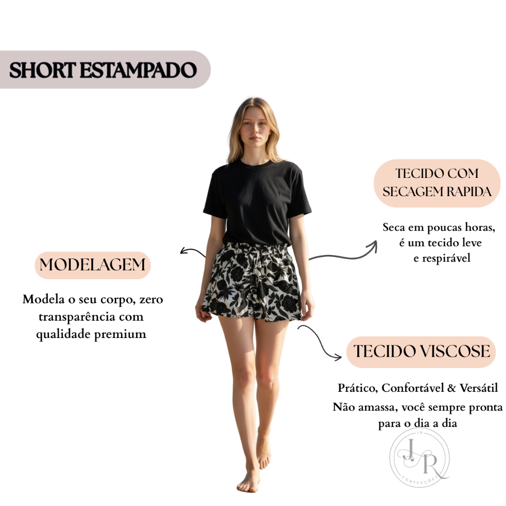 Shorts Feminino Estampado Floral Tendencia Short Shortes Bermuda Calção Fiminino Femenino Confortavel Soltinho — imagem 2 de 2