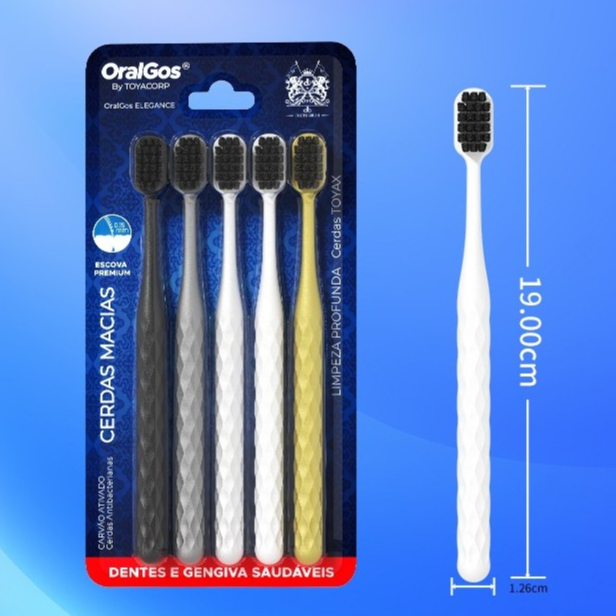 OralGos Escova de dente adulto | Cerdas macias | Design ergonômico | 5 unidades