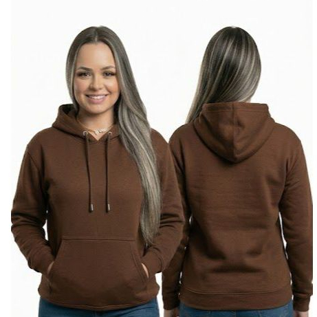Moletom blusa canguru liso com capuz feminino moda cor Marrom