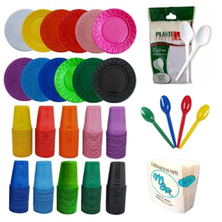 Kit Festa Aniversário 50 Pratos 15cm + 100 Copos 200ml + 50 Colheres Sob. + 100 Guardanapos em Oferta na Shopee