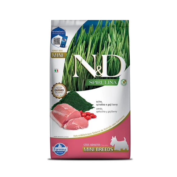 Ração Farmina N&D Spirulina para Cães Adultos de Porte Mini Sabor Suíno 2 Kg