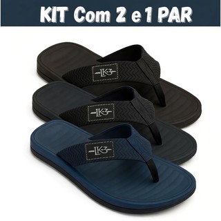 Kit Com 2 E 1 Par Chinelo Masculino Adulto Confortável Antiderrapante - Chinelo Masculino Barato
