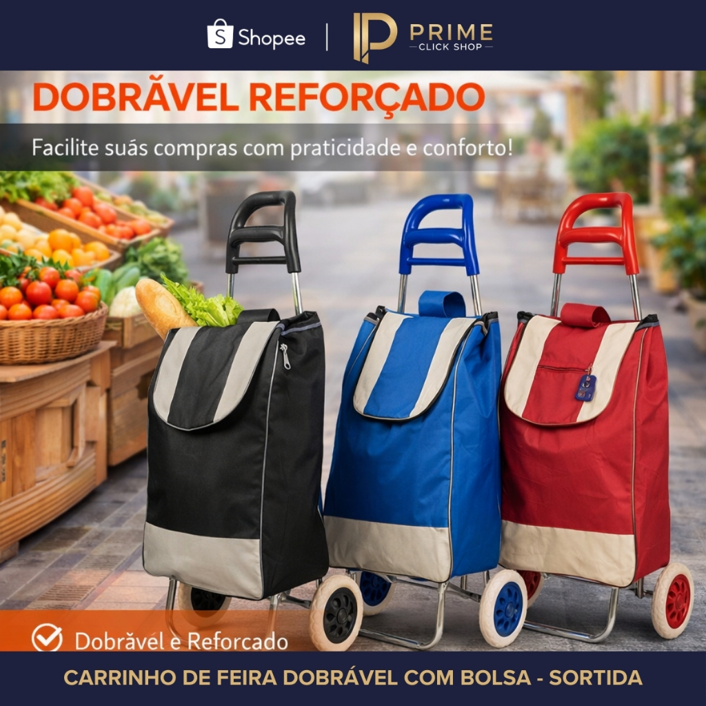 Carrinho de Feira Dobrável Reforçado Bolsa Impermeável Rodinhas Prático Mercado Supermercado 🛒