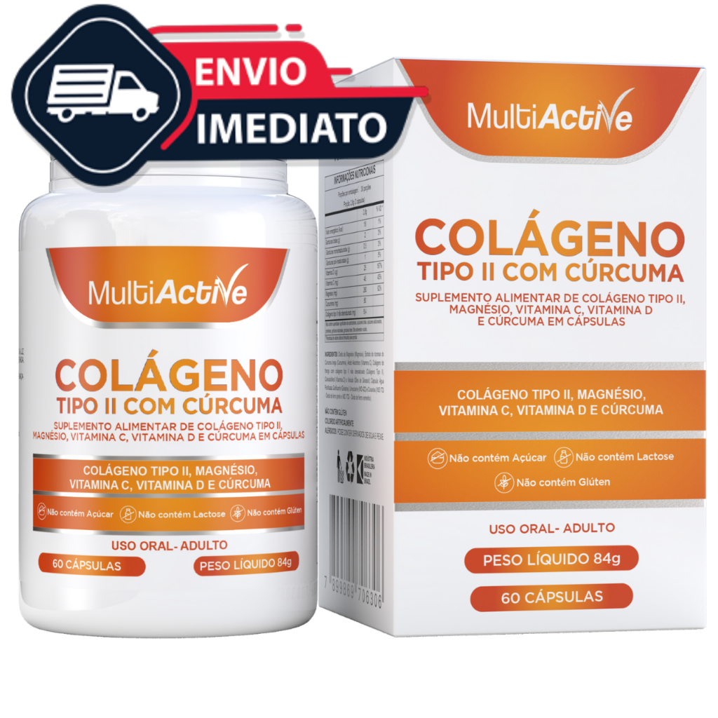 Colageno Tipo 2 Premium Curcuma Magnesio Vitamina C 60 Caps Anti Inflamatório Suplemento Alimentar