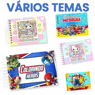 Livro de Colorir - Capa Dura - 50 Folhas- Herois - Hello Kitty - Patrulha Canina - Naruto - Harry Potter - Unicornio em Oferta na Shopee