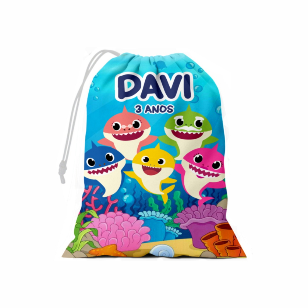 Saquinho Surpresa Personalizado Baby Shark 15x20 Tecido Festa de Aniversario Lembrancinha Sacolinhas Surpresa