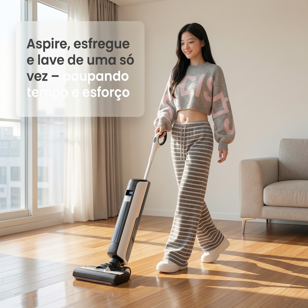máquina de limpeza 3 em 1: aspiração, esfregament secagem ajuste automático da sucção; bateria de alta capacidade bivolt