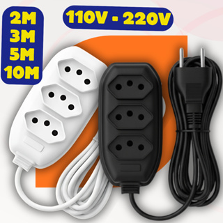 Extensão de Energia 10A Bivolt 110/220V 2m 3m 5m 10m Tripolar Preta Durável em Oferta na Shopee