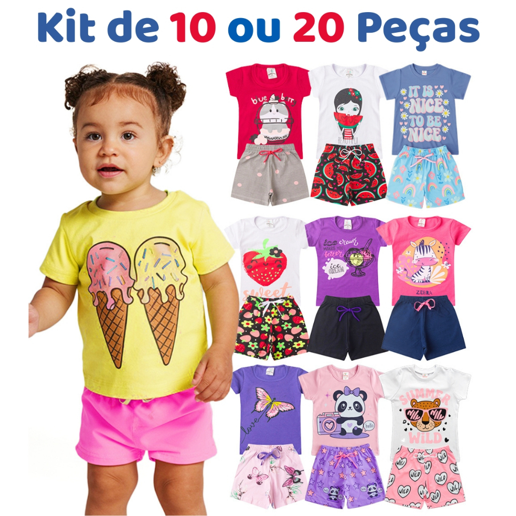 Kit de 10 ou 20 Peças Sortido Roupas Infantil Menina Verão Kit de Roupa Criança Feminino