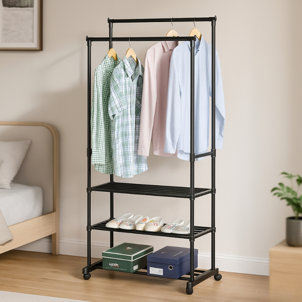 Cabideiro Duplo Arara Organizadora Para Cabides E Sapateira Preto em Oferta na Shopee