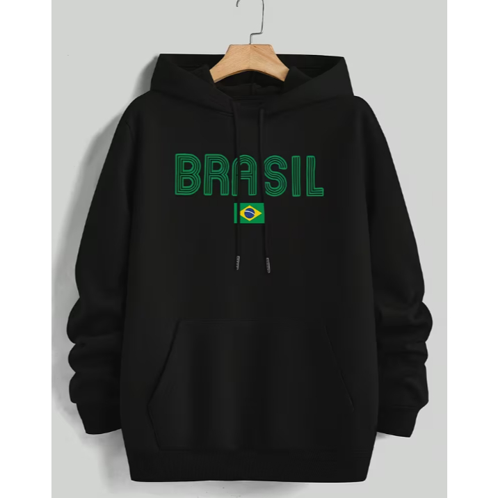 Moletom Feminino Masculino Moda Brasil Lançamento Blusa De Frio Capuz E Bolso Flanelado