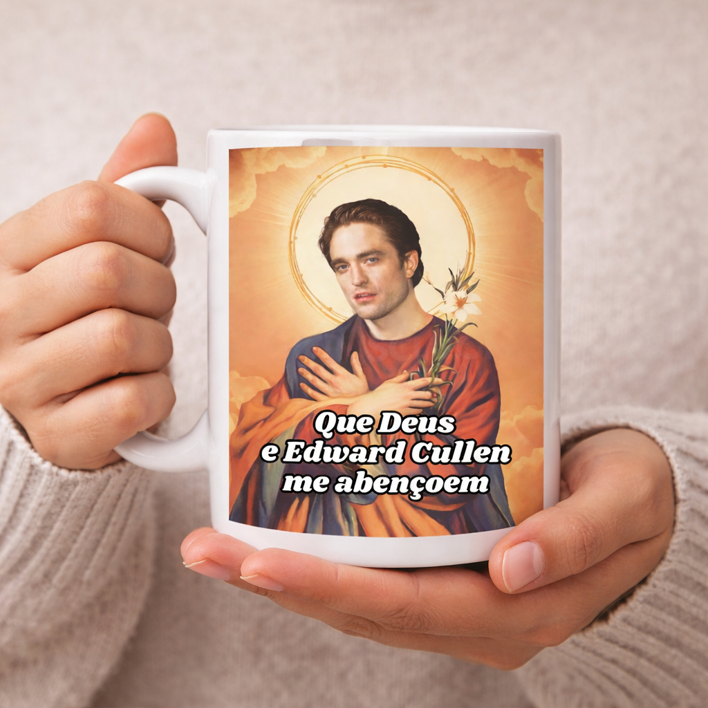 Caneca Crepúsculo Edward Cullen 325ml – Que Deus e Edward Cullen Me Abençoem | Saga Twilight Presente Fã Vampiros