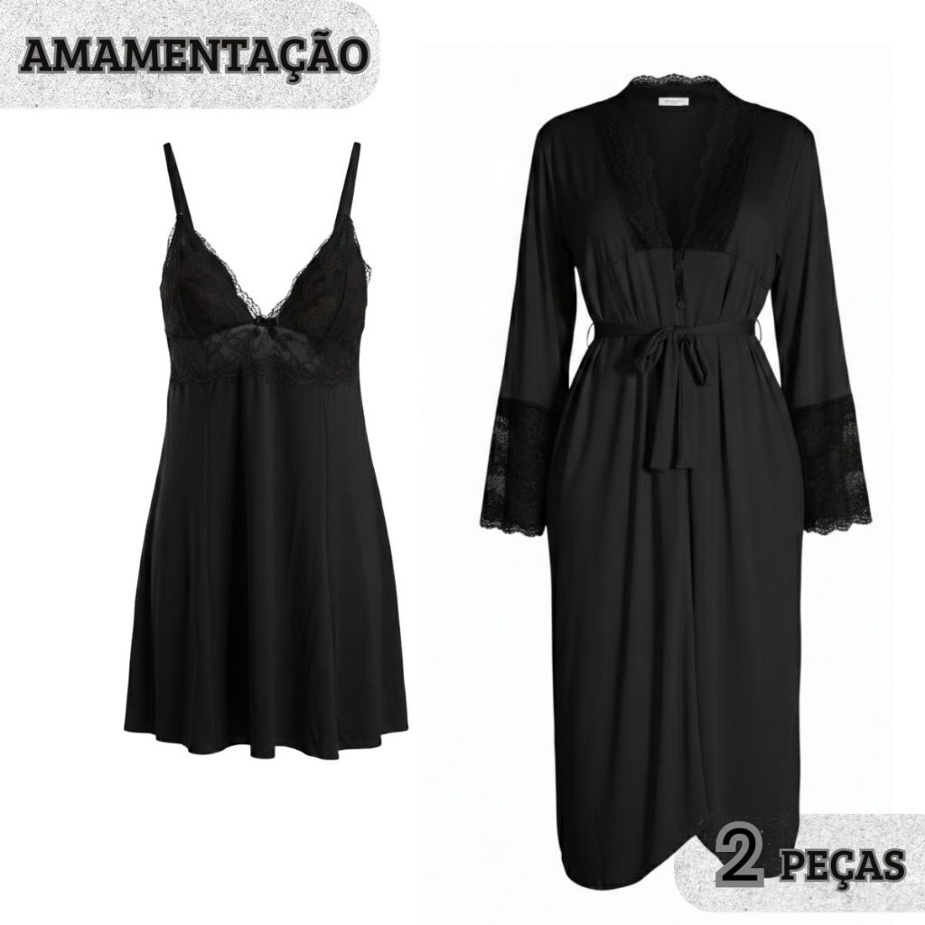 Kit Robe Roupão Longo e Camisola Amamentação Confortável Gestante Prática Maternidade em Oferta na Shopee