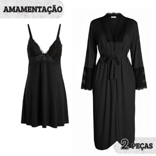 Kit Robe Roupão Longo e Camisola Amamentação Confortável Gestante Prática Maternidade em Oferta na Shopee