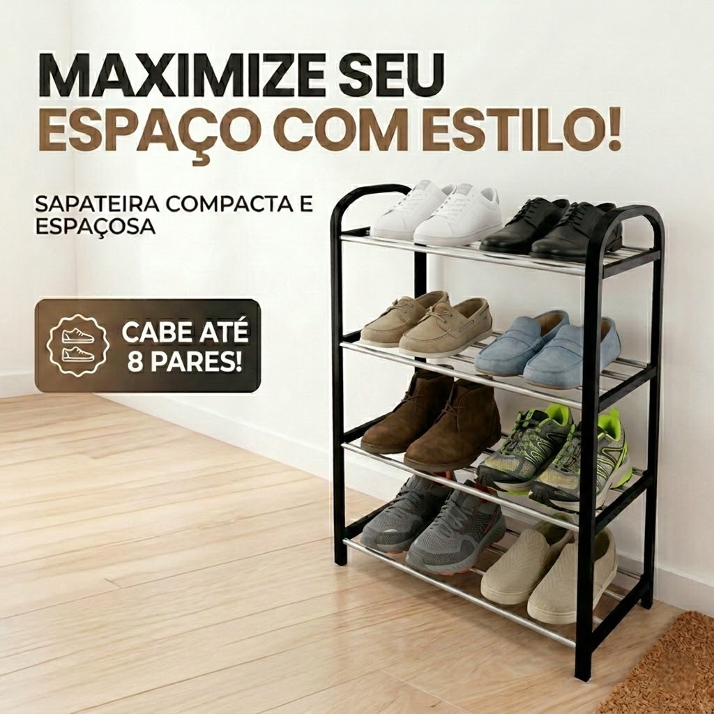 Sapateira Plástico e Metal com 4 Níveis para 8 Pares de Sapatos