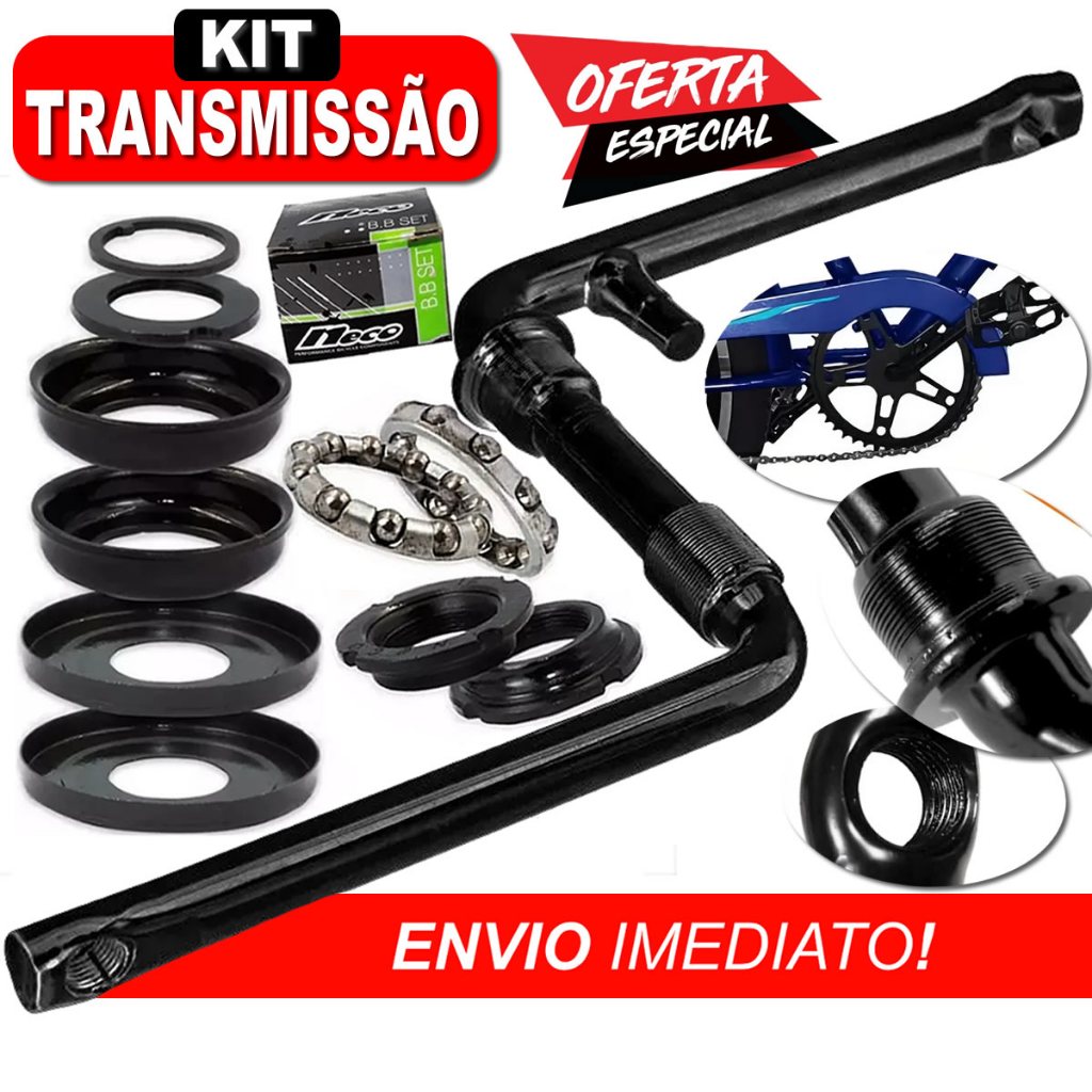 Kit Transmissão Bike Aro 26 Movimento Central 45mm Neco + Pedivela Monobloco 165mm Aço