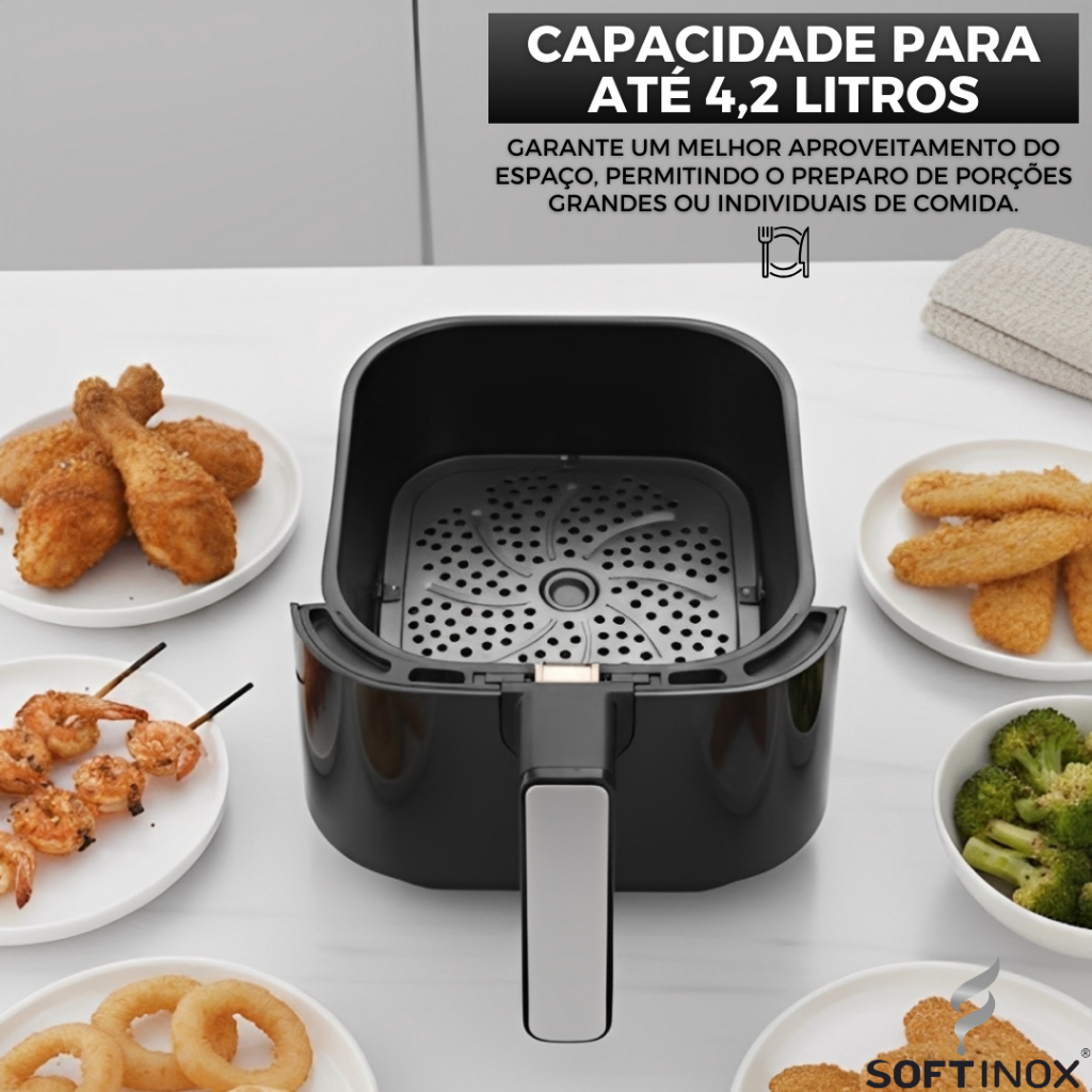 Air Fryer 4.2L 1400W Timer Antiaderente Sem Óleo 50 Formas Papel Softinox 127V ou 220V Preta · foto 2