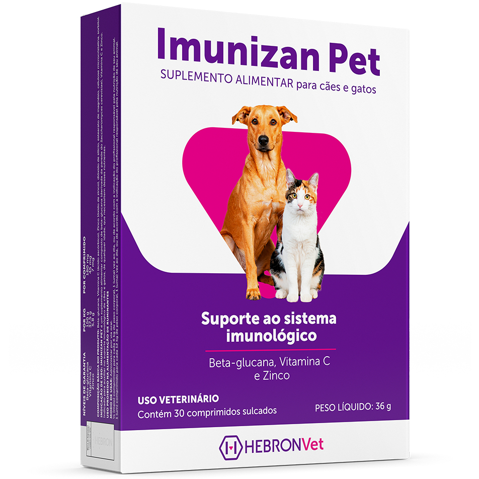 Imunizan Pet Suplemento com 30 Comprimido Imunidade Cães & Gatos – Beta-Glucana, Vit C e Zinco