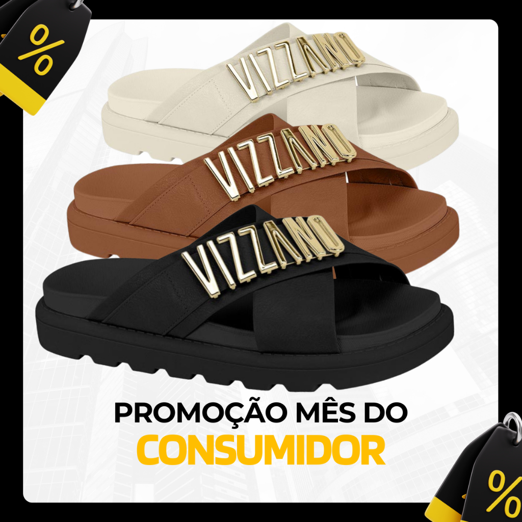Sandália Feminina Vizzano Papete Tratorada Tiras em X Detalhe Dourado Metalizado da Marca Original em Oferta na Shopee