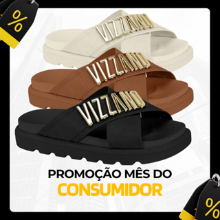 Sandália Feminina Vizzano Papete Tratorada Tiras em X Detalhe Dourado Metalizado da Marca Original em Oferta na Shopee