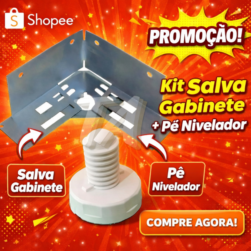 Kit Salva Gabinete + Pé Nivelador Lavadora de Roupa Anti Vibração Protege Gabinete