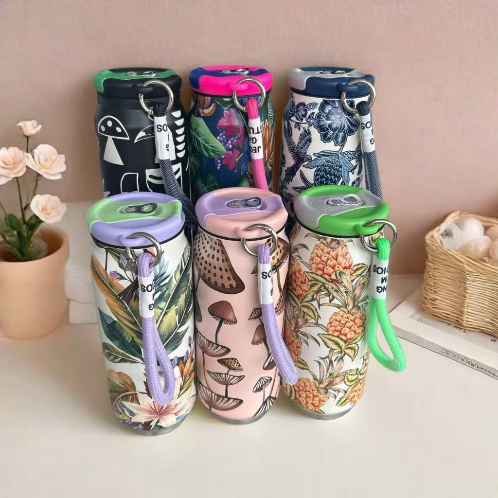 Garrafa térmica tampa de aço inoxidável com estampa criativa e copo térmico portátil e moderno para água 600ml 700ml 902