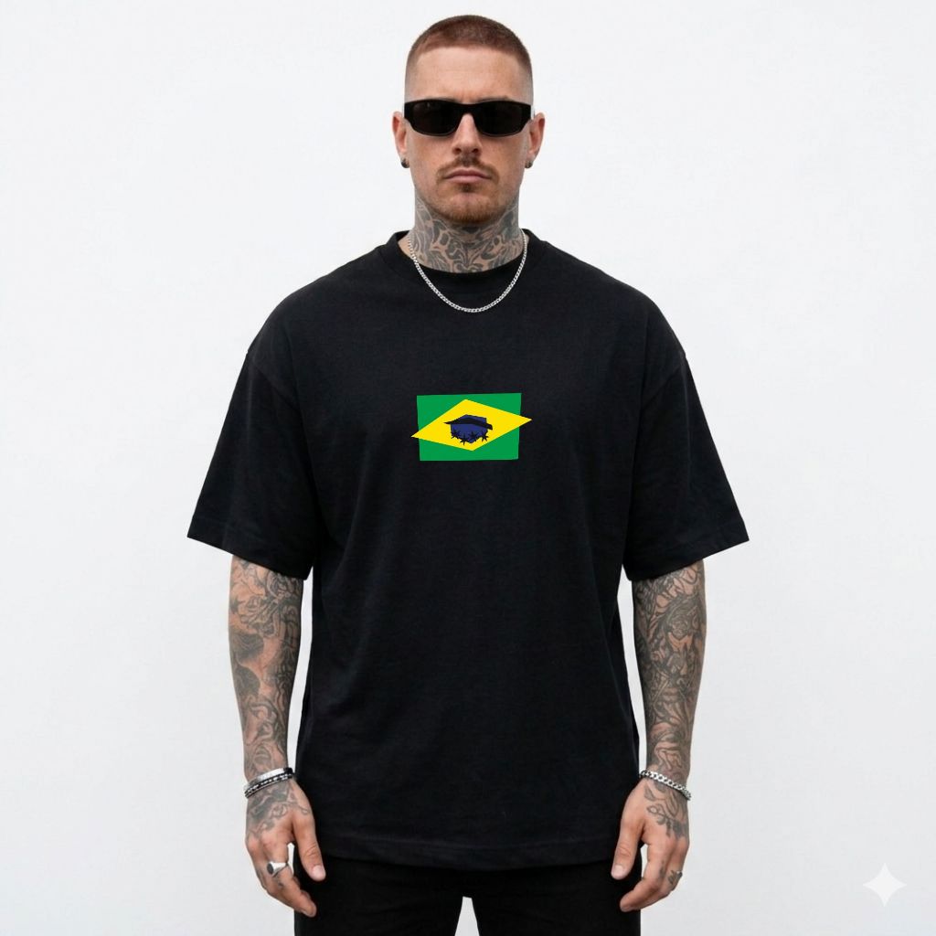 Camiseta Over Masculina Brasil Estampada Streetwear Camisa Larga Casual