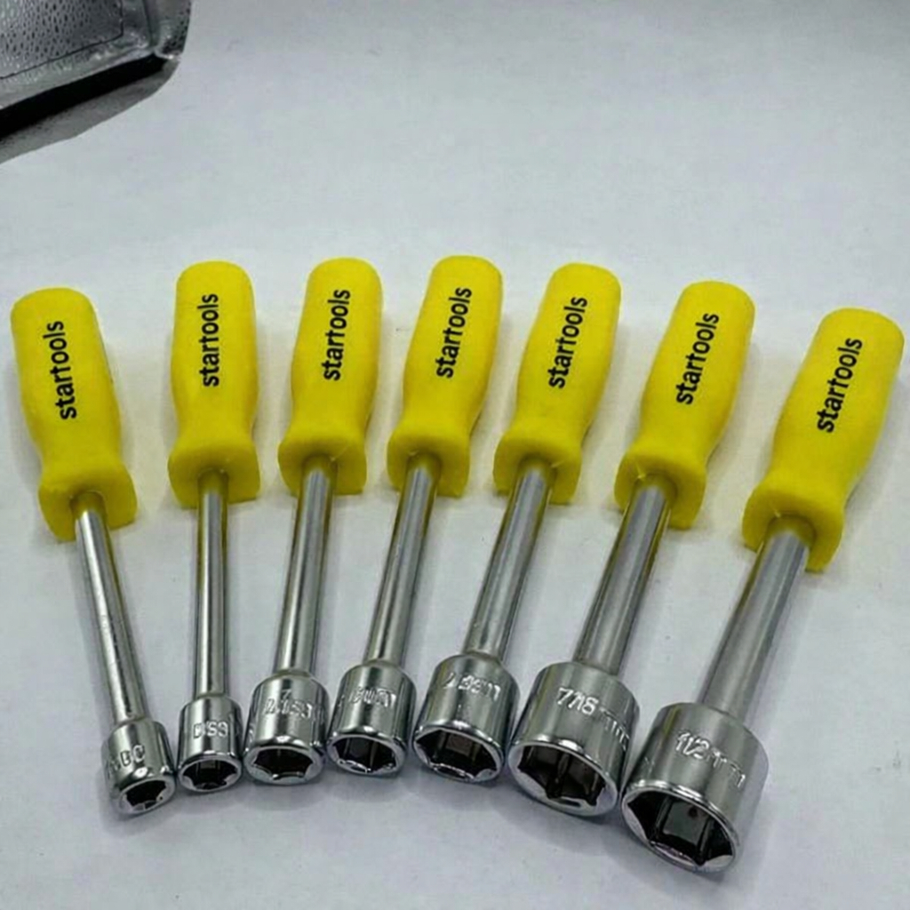 Jogo Chave Canhão 7 Peças Profissional 5mm a 12mm Manutenção em Geral Cabo Amarelo Mecânica