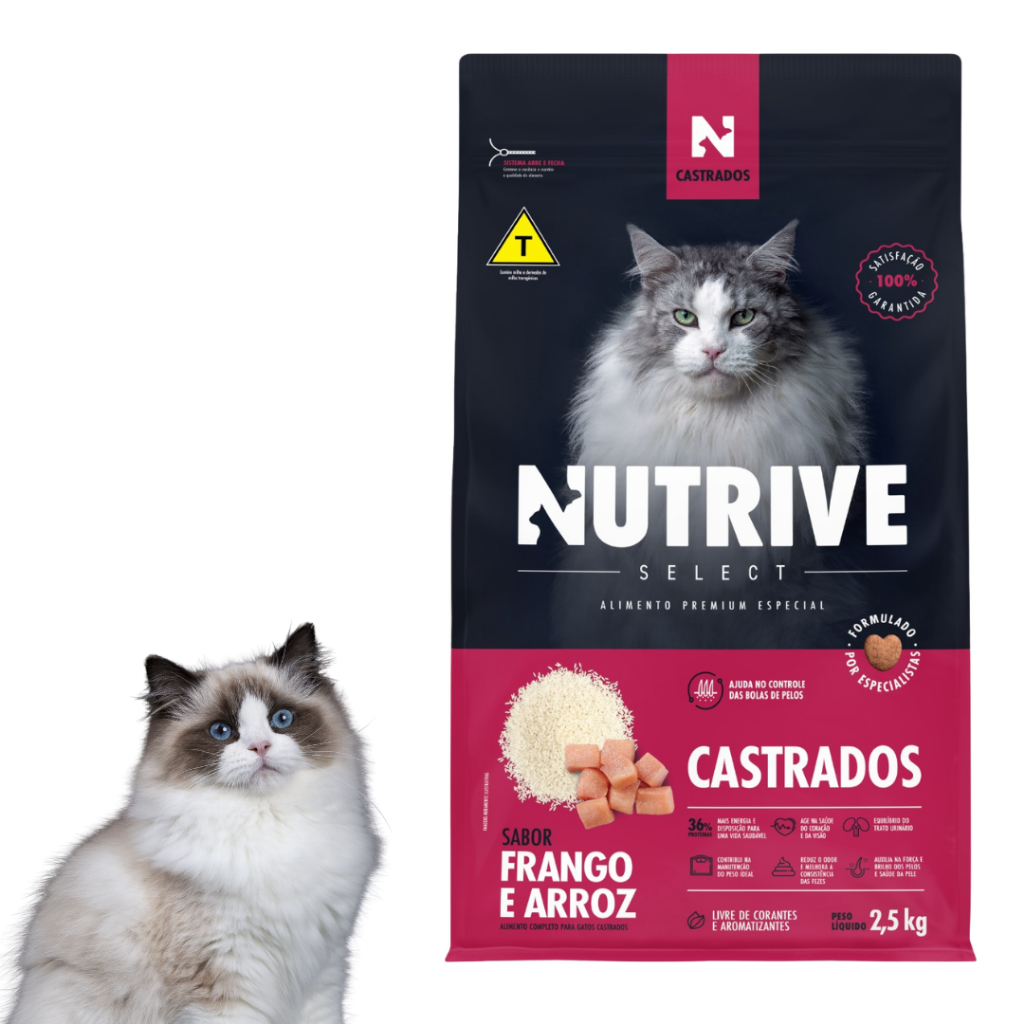 Ração Nutrive Select 2,5kg Para Gatos Castrados Sabor Frango e Arroz Alimento Premium Especial