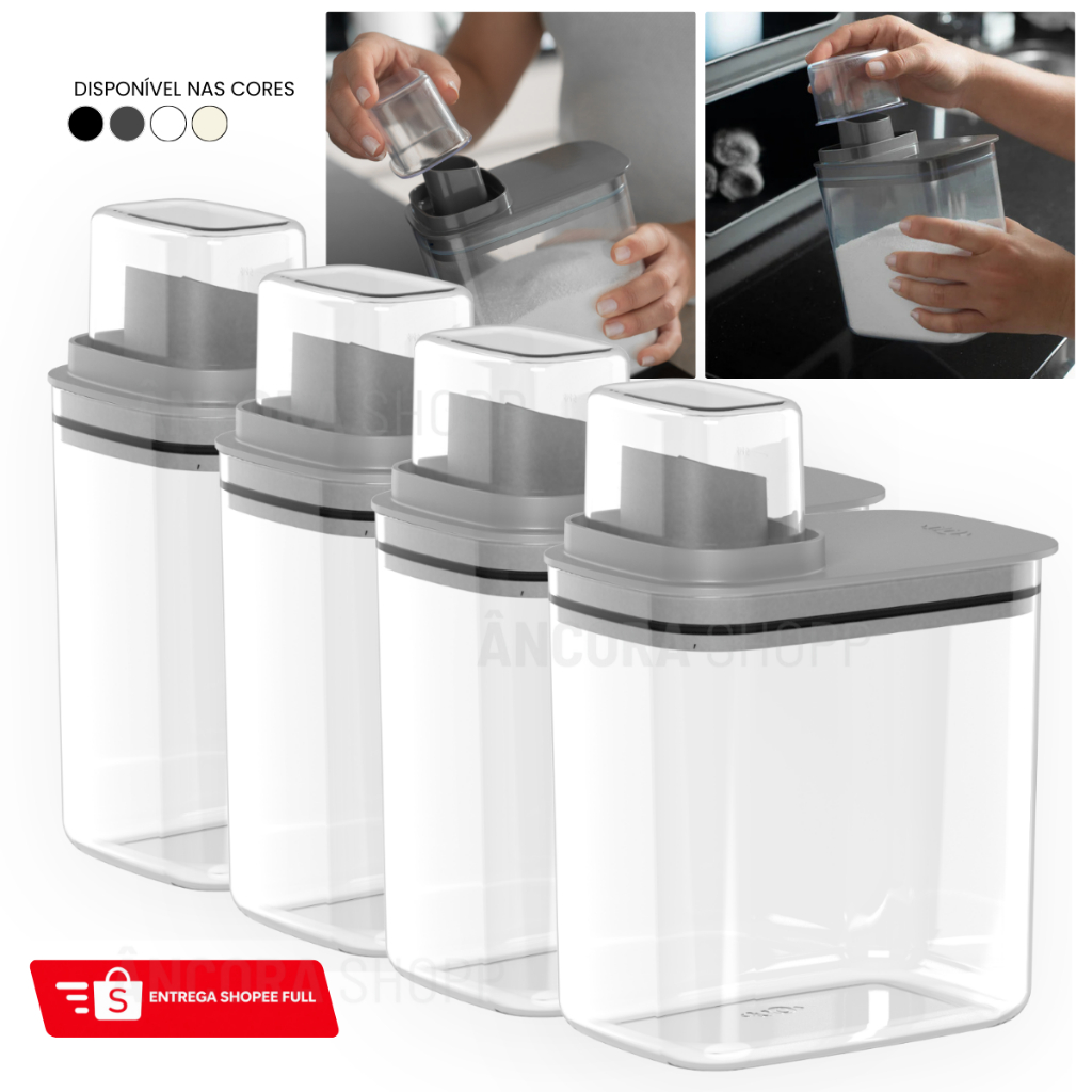 Kit 4un Dispenser Flow 1,5 Litros Porta Sabão Líquido Amaciante Alvejante Organizador de Lavanderia em Oferta na Shopee