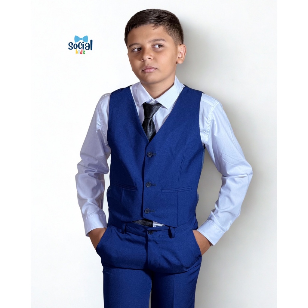 Colete + Calça Social Kids Tecido Microfibra Azul Marinho 04 ao 16